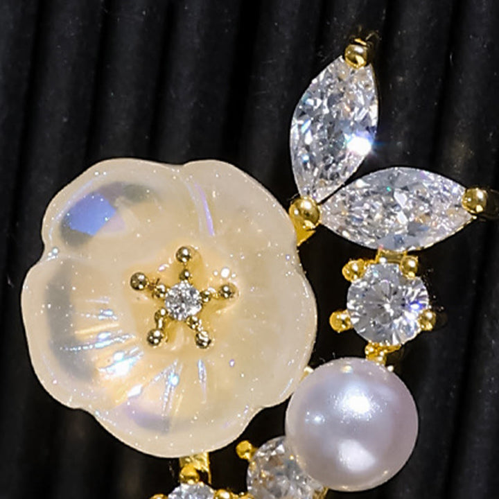 Buddha Stones White Rose Flower Zircon Copper Luck Clip-on Stud Earrings - image 2