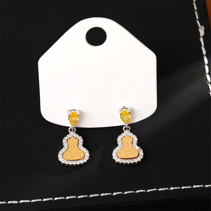 Buddha Stones Golden Gourd Zircon Copper Wealth Stud Earrings - image 5
