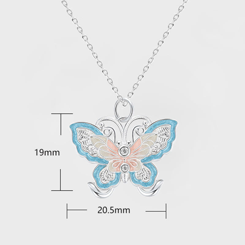 Buddha Stones 999 Sterling Silver Butterfly Blue Enamel Protection Necklace Pendant - image 7