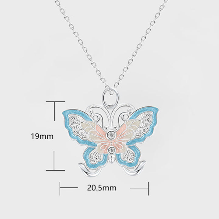 Buddha Stones 999 Sterling Silver Butterfly Blue Enamel Protection Necklace Pendant - image 7