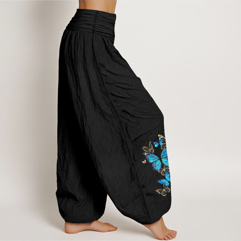 Buddha Stones Cotton Butterfly Pattern Women's Elastic Waist Harem Pants - image 1