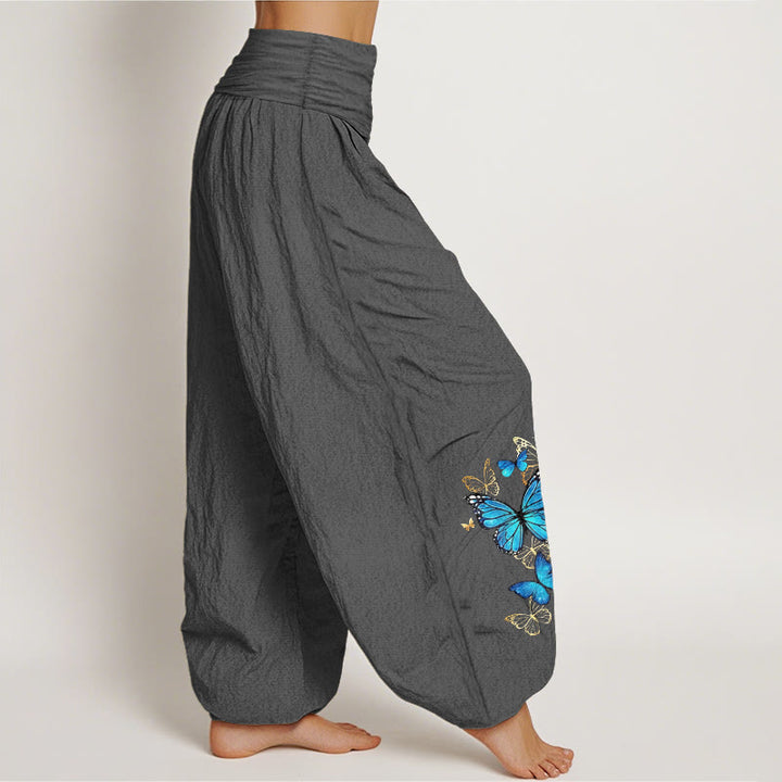 Buddha Stones Cotton Butterfly Pattern Women's Elastic Waist Harem Pants - image 9