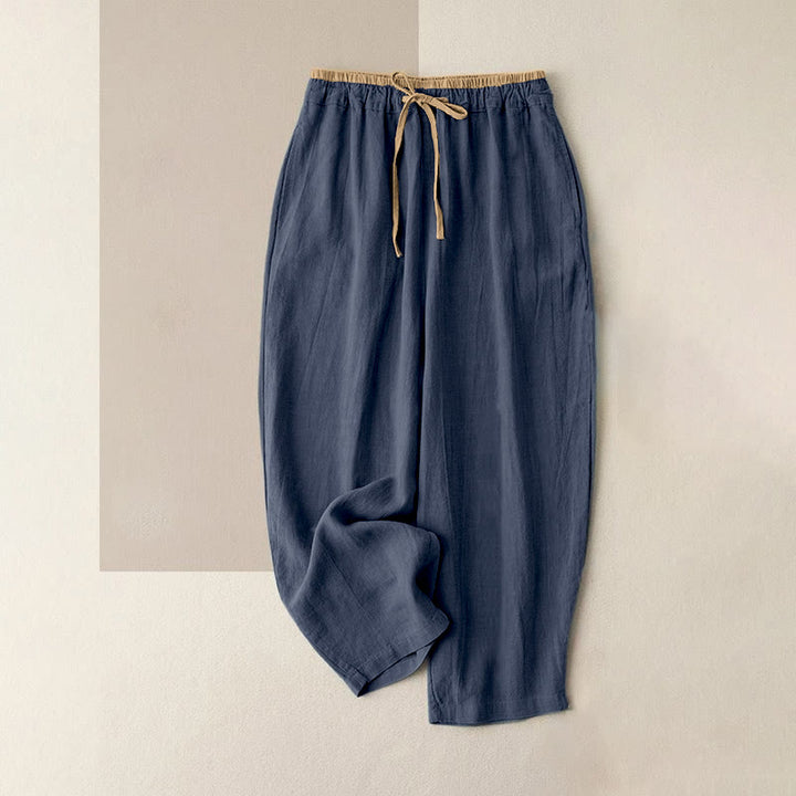 Buddha Stones Casual Solid Color Cotton Linen Drawstring Women's Pants With Pockets - SteelBlue - Corduroy · Fleece-Lined - US16，UK/AU20，EU48 (3XL) - image 6