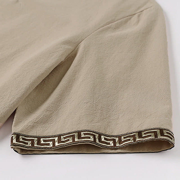 Buddha Stones Summer Embroidered Short Sleeve Notched Collar Men's Cotton Linen T-Shirt - image 8