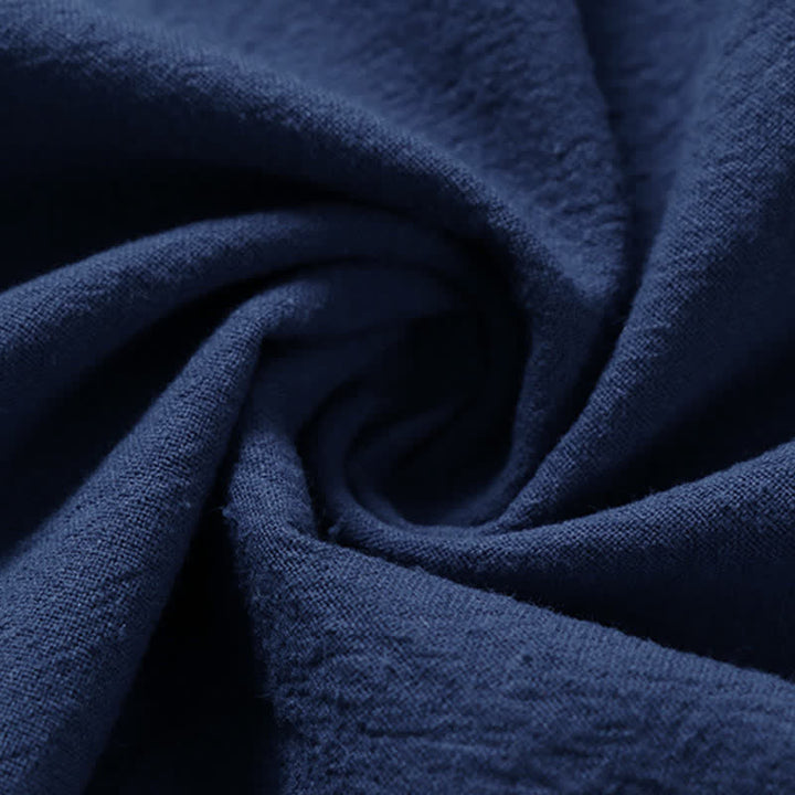 Buddha Stones Solid Color Frog-Button Short Sleeve Notched Collar Men's Cotton Linen T-Shirt - image 7