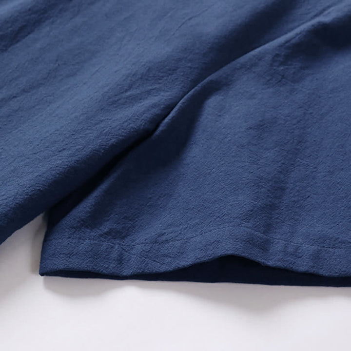 Buddha Stones Solid Color Frog-Button Short Sleeve Notched Collar Men's Cotton Linen T-Shirt - image 8