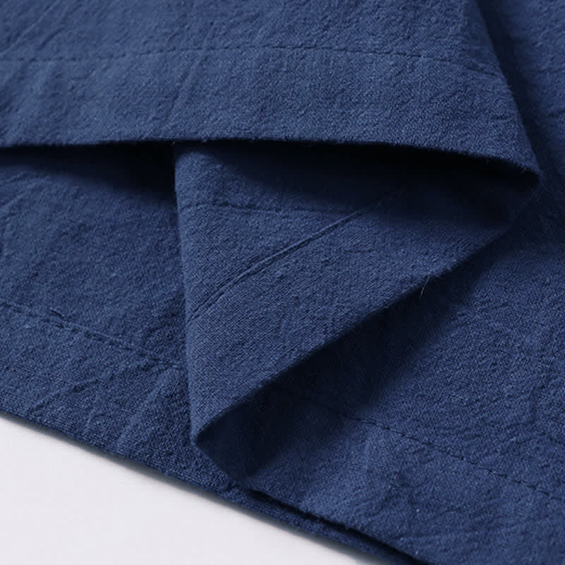 Buddha Stones Solid Color Frog-Button Short Sleeve Notched Collar Men's Cotton Linen T-Shirt - image 11