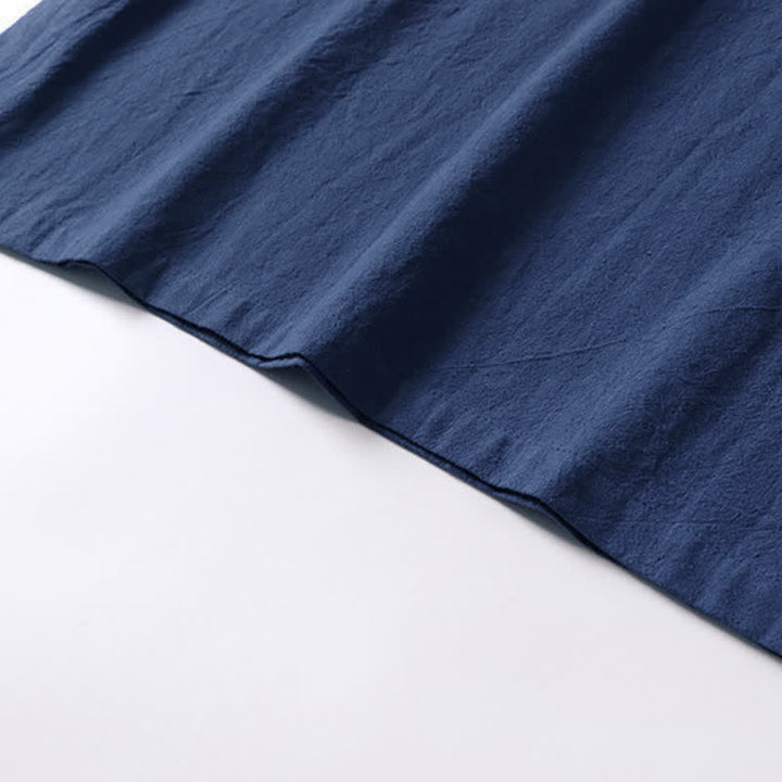 Buddha Stones Solid Color Frog-Button Short Sleeve Notched Collar Men's Cotton Linen T-Shirt - image 9