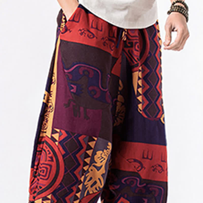 Buddha Stones Ethnic Printing Floral Geometric Pattern Men's Harem 7-8 Length Pants With Pockets - image 16