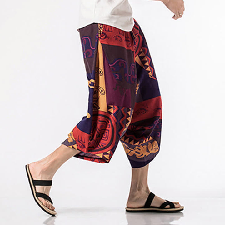 Buddha Stones Ethnic Printing Floral Geometric Pattern Men's Harem 7-8 Length Pants With Pockets - image 11