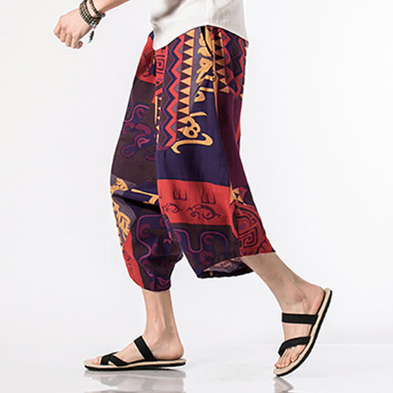 Buddha Stones Ethnic Printing Floral Geometric Pattern Men's Harem 7-8 Length Pants With Pockets - image 12