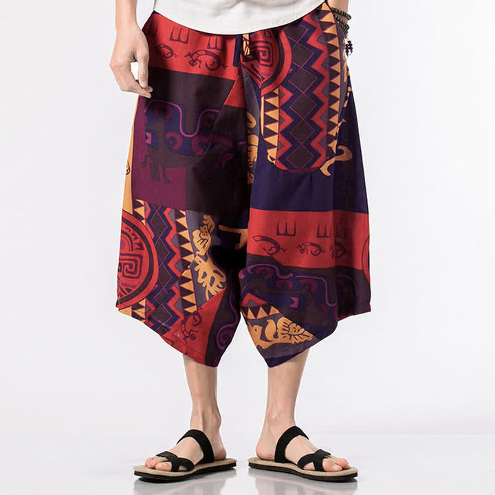 Buddha Stones Ethnic Printing Floral Geometric Pattern Men's Harem 7-8 Length Pants With Pockets - image 10