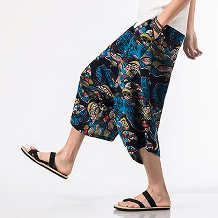 Buddha Stones Ethnic Printing Floral Geometric Pattern Men's Harem 7-8 Length Pants With Pockets - image 2