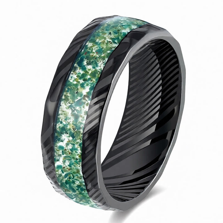 Buddha Stones Faceted Natural Inlay Titanium Steel Strength Ring - image 3