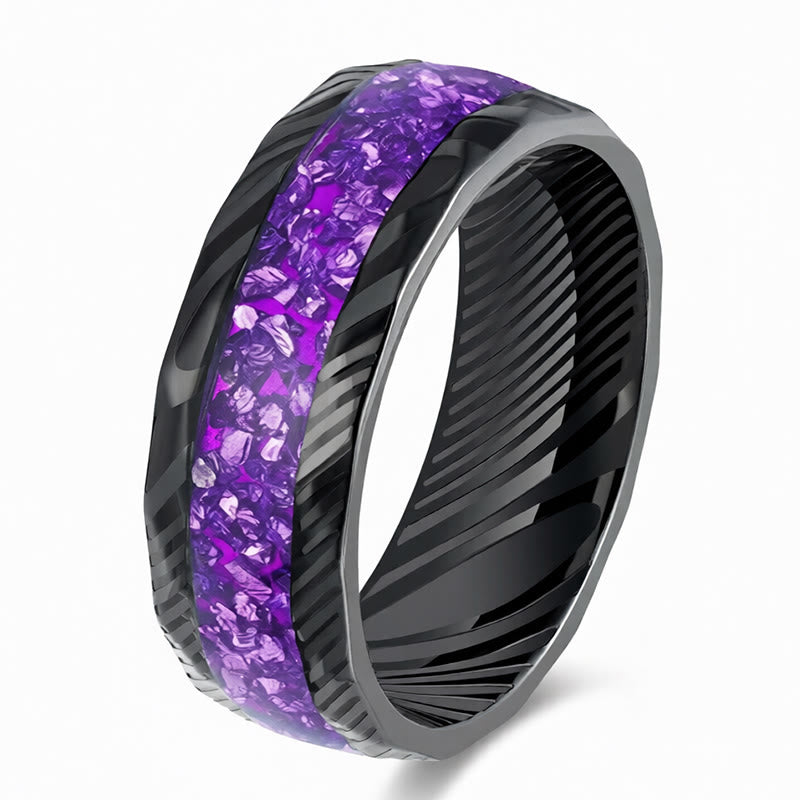 Buddha Stones Faceted Natural Inlay Titanium Steel Strength Ring - Purple - 21.4mm - image 5