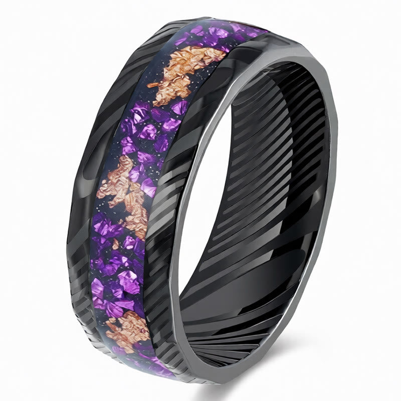 Buddha Stones Faceted Natural Inlay Titanium Steel Strength Ring - Dark Purple - 21.4mm - image 7