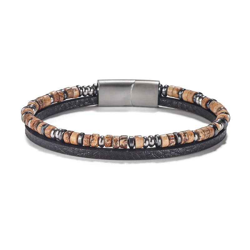 Buddha Stones Lapis Lazuli Tiger Eye Bead Balance Leather Bracelet - Tiger Eye(Wrist Circumference: 18-19cm) - Rondelle Beads Round Spacer Beads - image 8