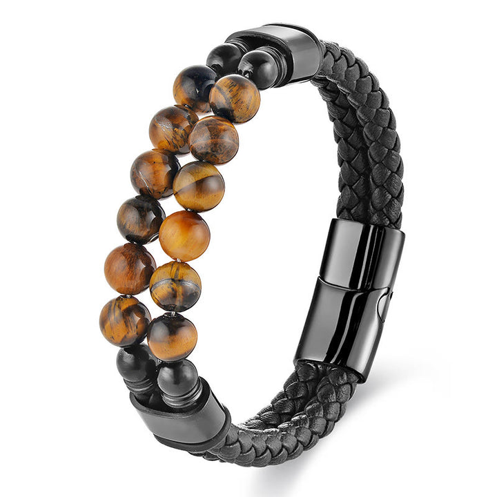 Buddha Stones Tiger Eye Double Wrap Braided Leather Protection Bracelet - image 4