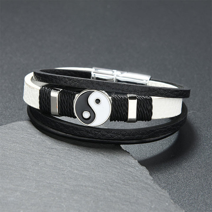 Buddha Stones Black White YIN YANG Multilayered Leather Balance Bracelet - White Leather(Wrist Circumference: 18-19cm) - image 2