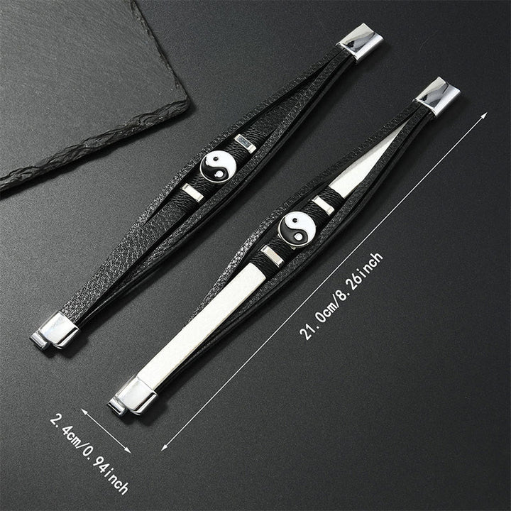 Buddha Stones Black White YIN YANG Multilayered Leather Balance Bracelet - image 4