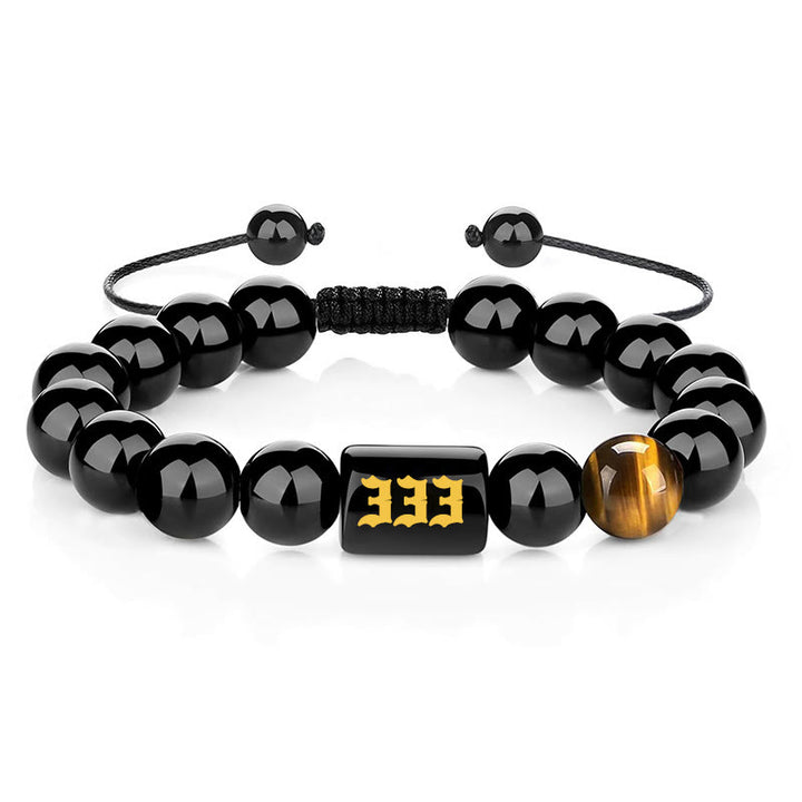 Buddha Stones Angel Number Natural Black Obsidian Tiger Eye Strength Fulfillment Bracelet - 333(Wrist Circumference 15-19cm) - image 5