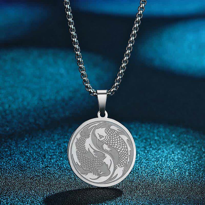 Buddha Stones Stainless Steel Double Koi Fish Success Necklace Pendant - image 6