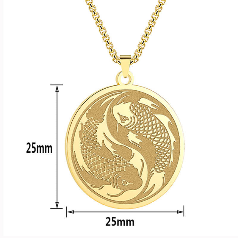 Buddha Stones Stainless Steel Double Koi Fish Success Necklace Pendant - image 3