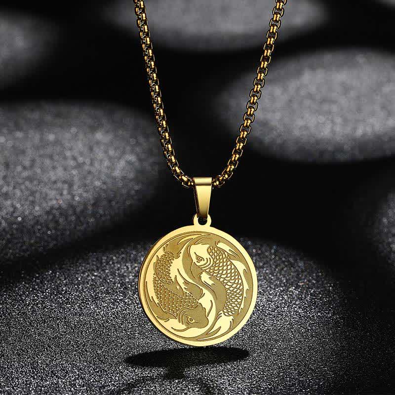 Buddha Stones Stainless Steel Double Koi Fish Success Necklace Pendant - image 1