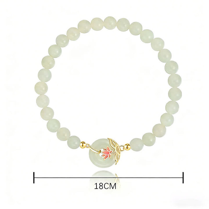 Buddha Stones 925 Sterling Silver Hetian White Jade Lotus Symbol Peace Buckle Harmony Beaded Bracelet - image 4