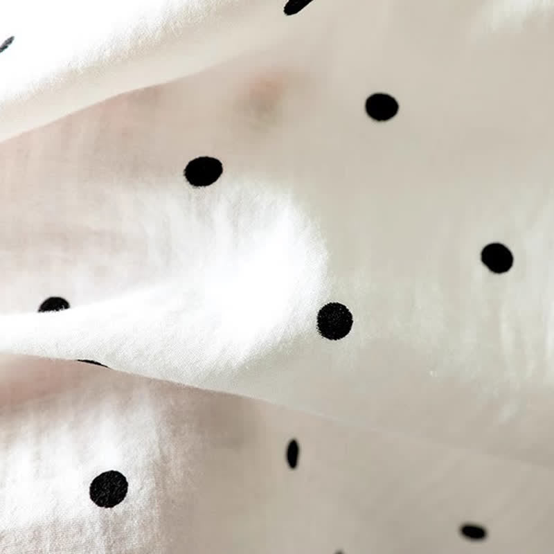 Buddha Stones Women's Commute Short Sleeve Polka Dot Lapel Cotton Shirt With Pockets - image 8