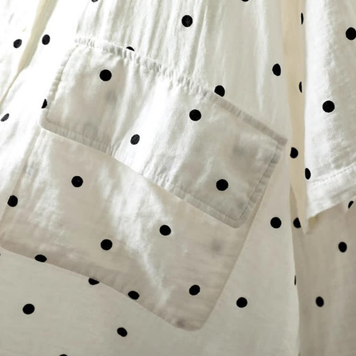 Buddha Stones Women's Commute Short Sleeve Polka Dot Lapel Cotton Shirt With Pockets - image 9