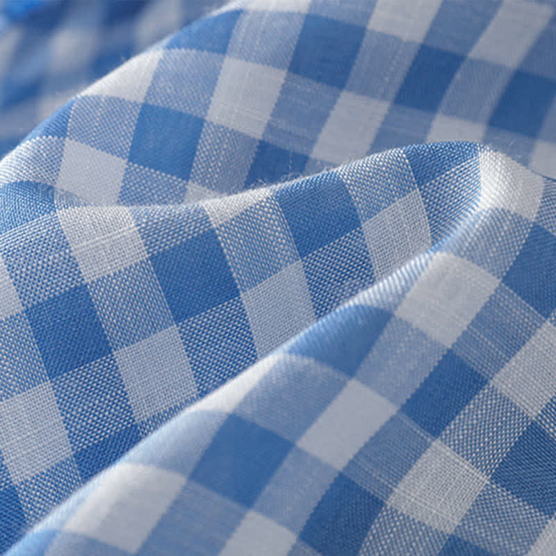 Buddha Stones Summer Plaid Ruffled Crew Neck Back Button Design Women's Sleeveless T-Shirt - image 8