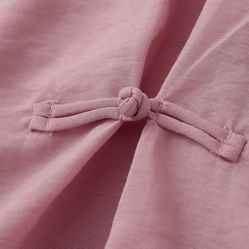 Buddha Stones Solid Color Frog-Button Design Puff Short Sleeve Women's T-Shirt - image 3