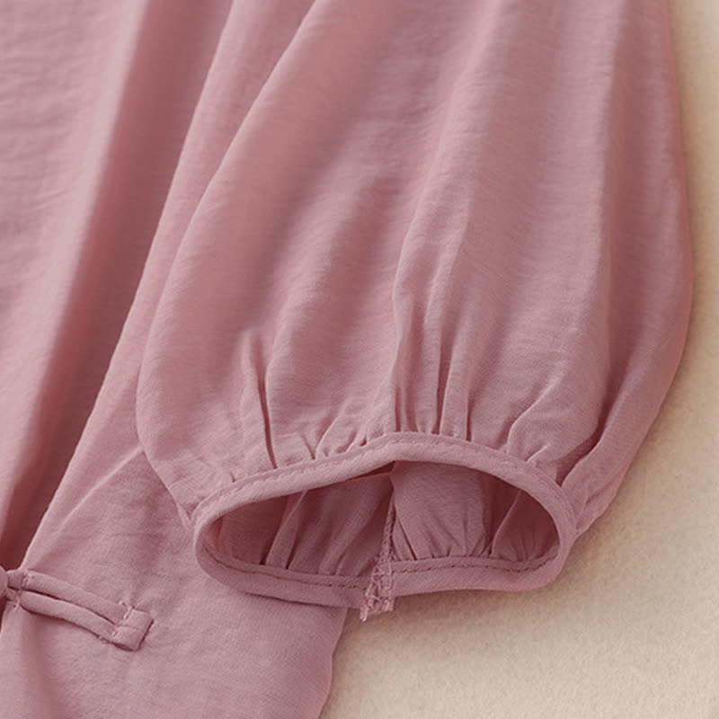 Buddha Stones Solid Color Frog-Button Design Puff Short Sleeve Women's T-Shirt - image 4