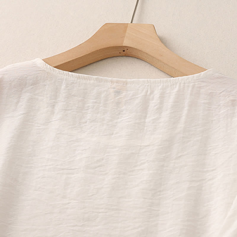 Buddha Stones Solid Color Frog-Button Design Puff Short Sleeve Women's T-Shirt - image 9