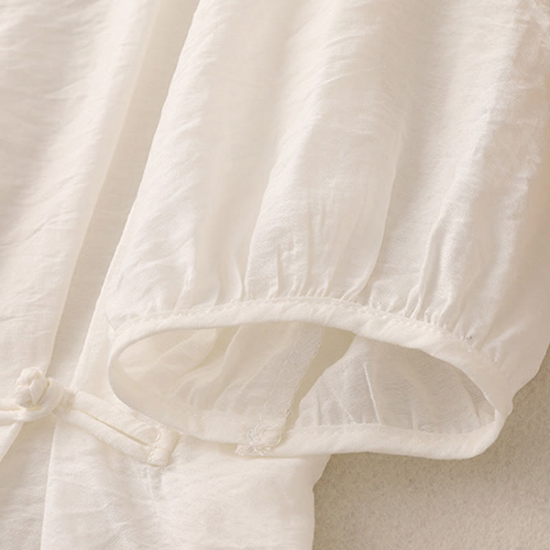 Buddha Stones Solid Color Frog-Button Design Puff Short Sleeve Women's T-Shirt - image 12