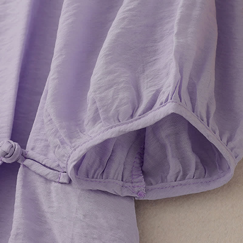 Buddha Stones Solid Color Frog-Button Design Puff Short Sleeve Women's T-Shirt - image 17