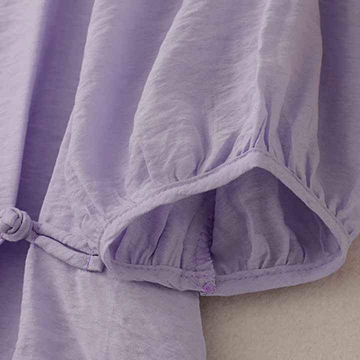 Buddha Stones Solid Color Frog-Button Design Puff Short Sleeve Women's T-Shirt - image 17