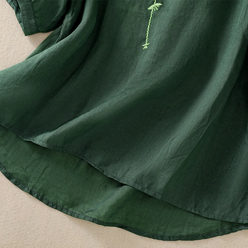 Buddha Stones Retro Embroidery Floral Pattern Short Sleeve Crew Neck Women's Shirt - image 6