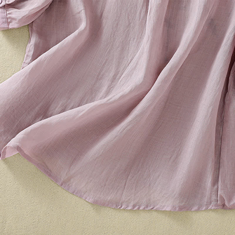 Buddha Stones Retro Embroidery Floral Pattern Short Sleeve Crew Neck Women's Shirt - image 27