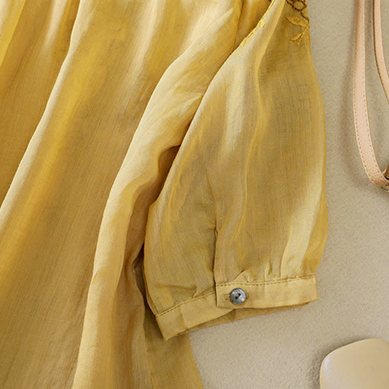 Buddha Stones Retro Embroidery Floral Pattern Short Sleeve Crew Neck Women's Shirt - image 21