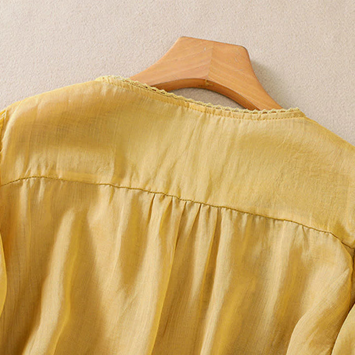 Buddha Stones Retro Embroidery Floral Pattern Short Sleeve Crew Neck Women's Shirt - image 17