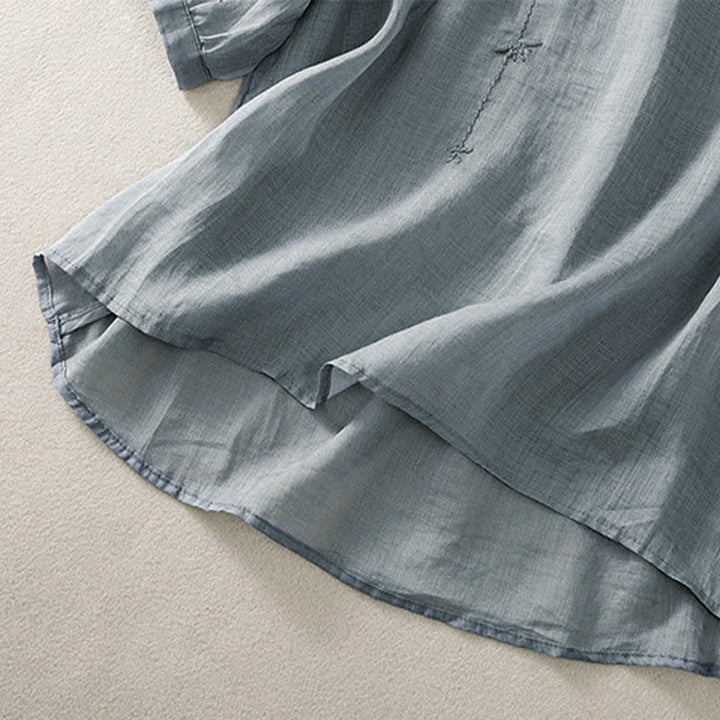 Buddha Stones Retro Embroidery Floral Pattern Short Sleeve Crew Neck Women's Shirt - image 13