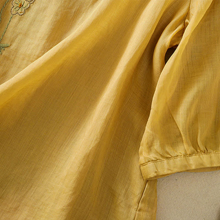 Buddha Stones Retro Embroidery Floral Pattern Short Sleeve Crew Neck Women's Shirt - image 22