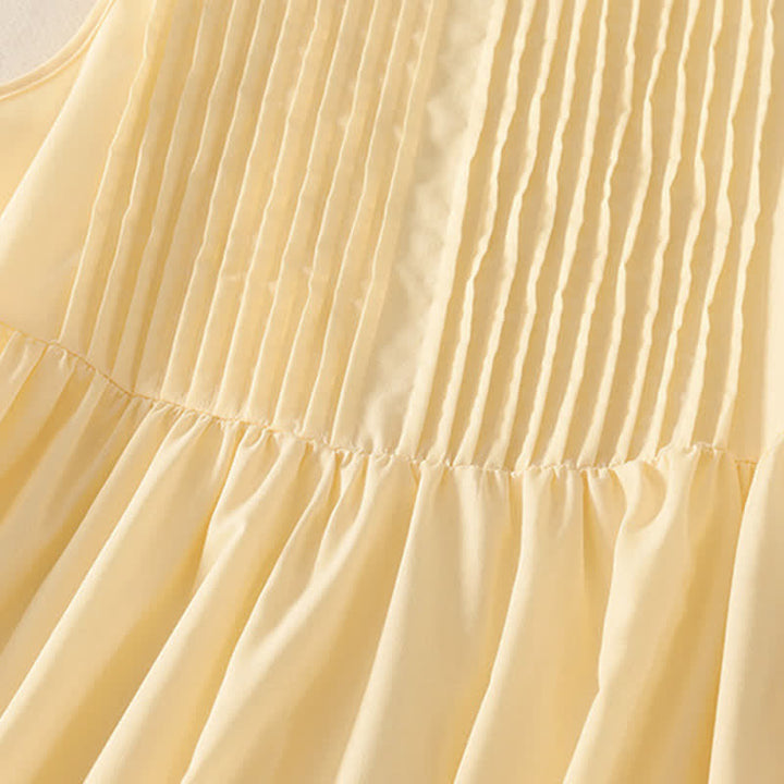 Buddha Stones Summer Pure Color Accordion Pleats Sleeveless Knee Length Dress With Pockets - image 13