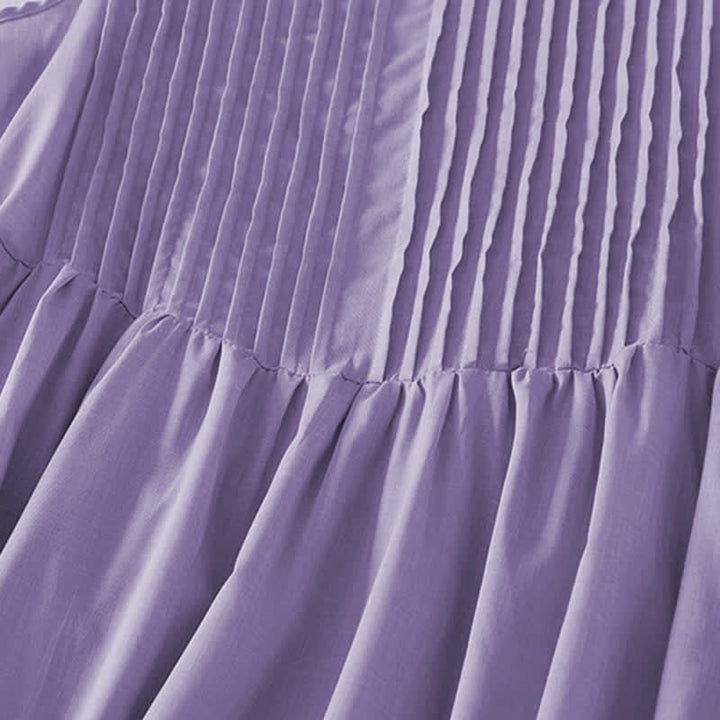 Buddha Stones Summer Pure Color Accordion Pleats Sleeveless Knee Length Dress With Pockets - image 5