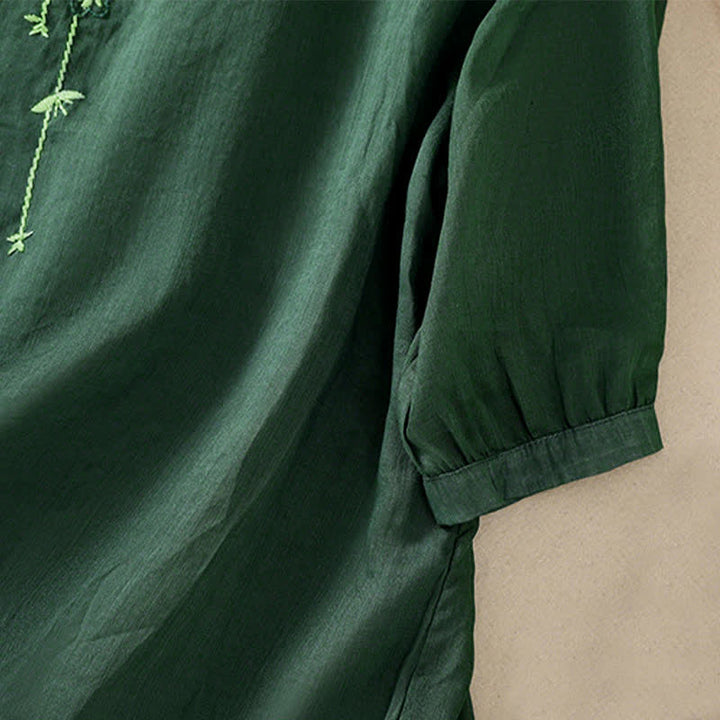 Buddha Stones Retro Embroidery Floral Pattern Short Sleeve Crew Neck Women's Shirt - image 5