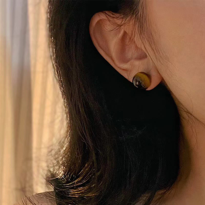 Buddha Stones Simple Tiger Eye Retro Round Protection Stud Earrings - image 7