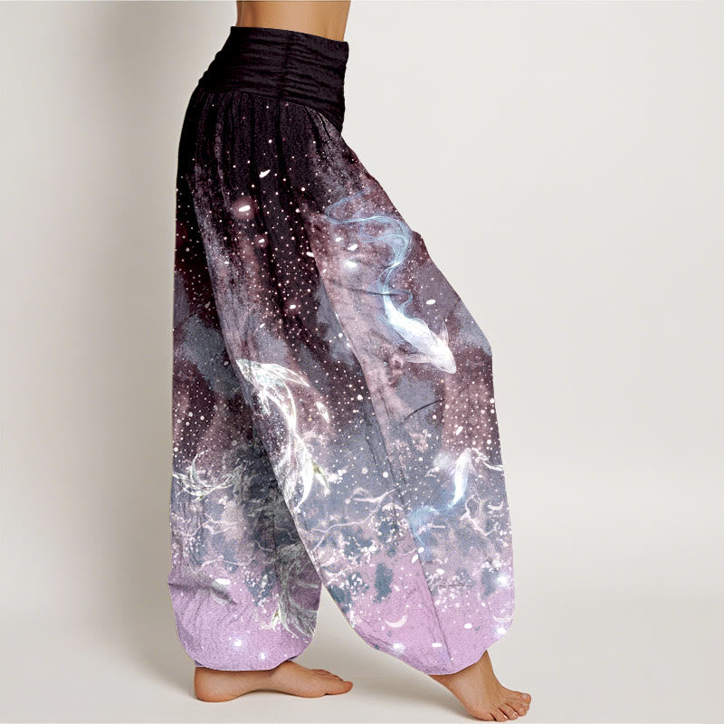 Buddha Stones Cotton Koi Fish Aquatic Pattern Women's Elastic Waist Harem Pants - image 7