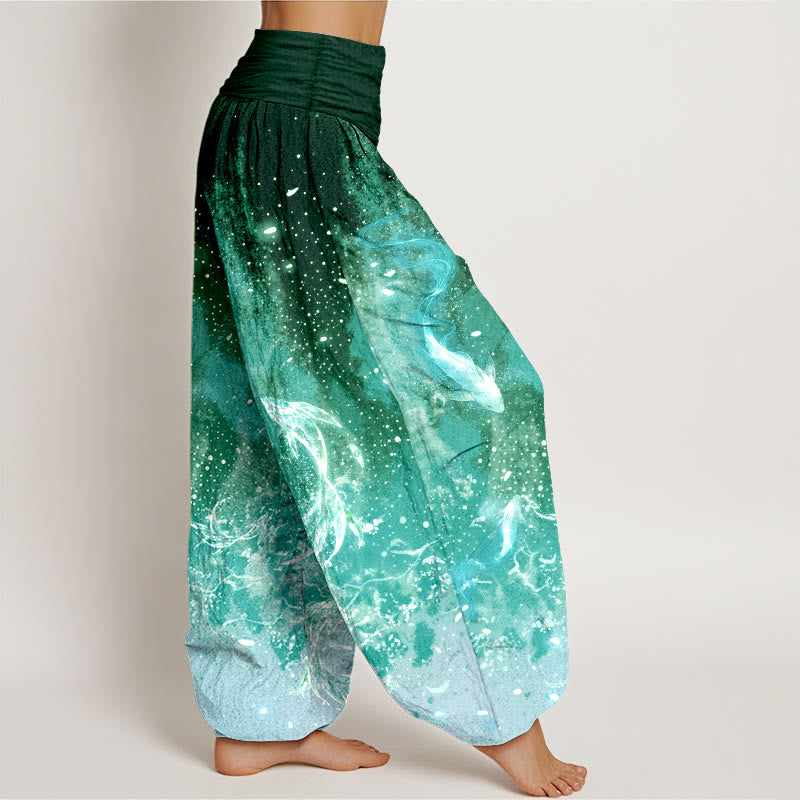 Buddha Stones Cotton Koi Fish Aquatic Pattern Women's Elastic Waist Harem Pants - image 10